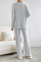 Ribbed V-neck Top Pants Set (25)