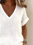 V-neck Linen Blend Short Sleeve Top Shorts Set (4)