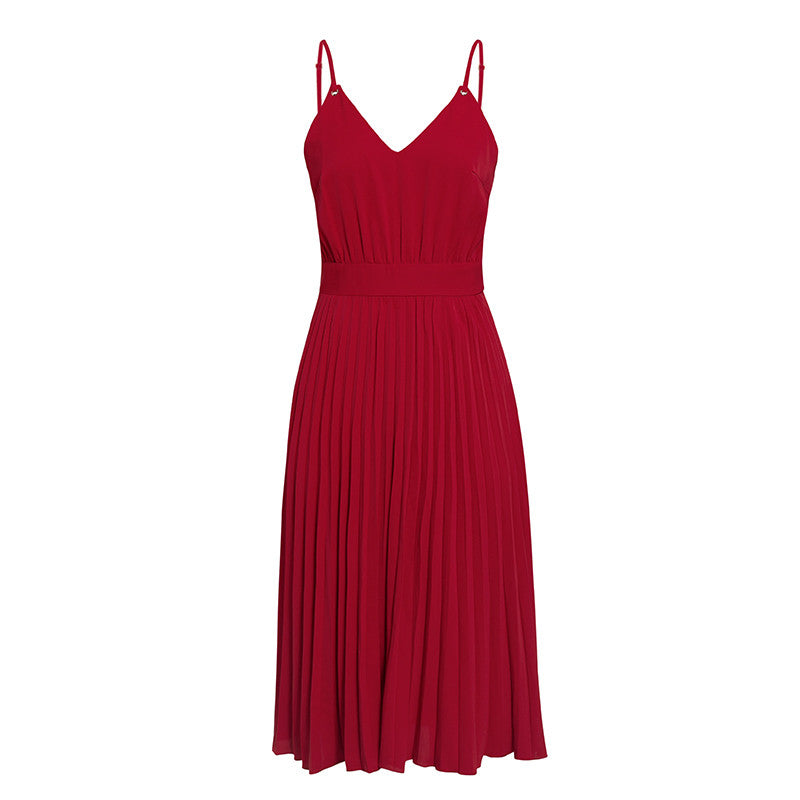 V-neck Camisole Dress variant CJNSSYLY04165-Wine Red-M|CJNSSYLY04165-Wine Red-XL|CJNSSYLY04165-Wine Red-L|CJNSSYLY04165-Wine Red-XXL|CJNSSYLY04165-Wine Red-S