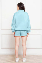 Half Zip Long Sleeve Sweatshirt Drawstring Shorts Set (2)