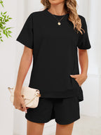 Round Neck Short Sleeve T-shirt Shorts Set (8)