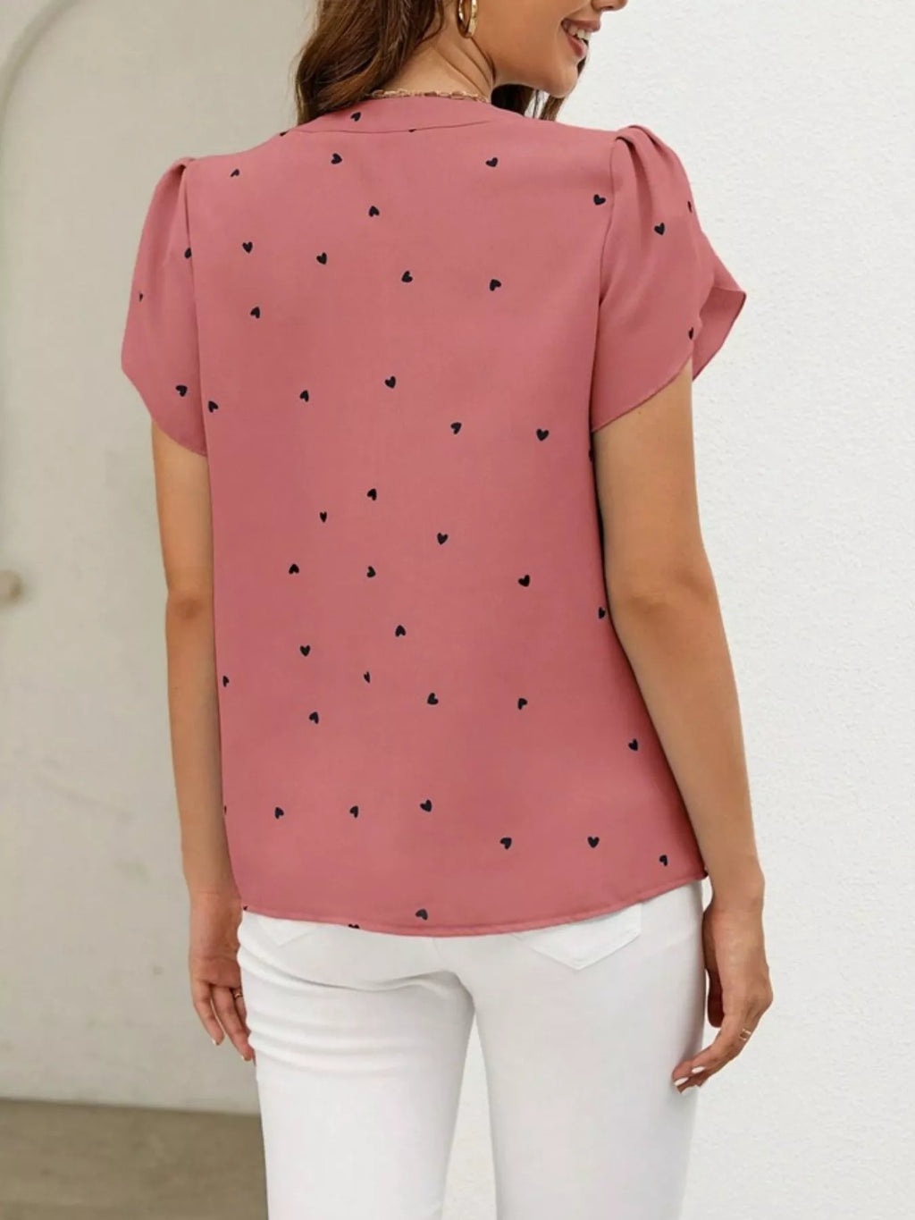 Heart Print Petal Sleeve Blouse (10)