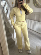 Zip-up Crop Hoodie High-waisted Pants Set (3)