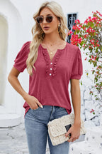 Frill Notched Short Sleeve Blouse (15)