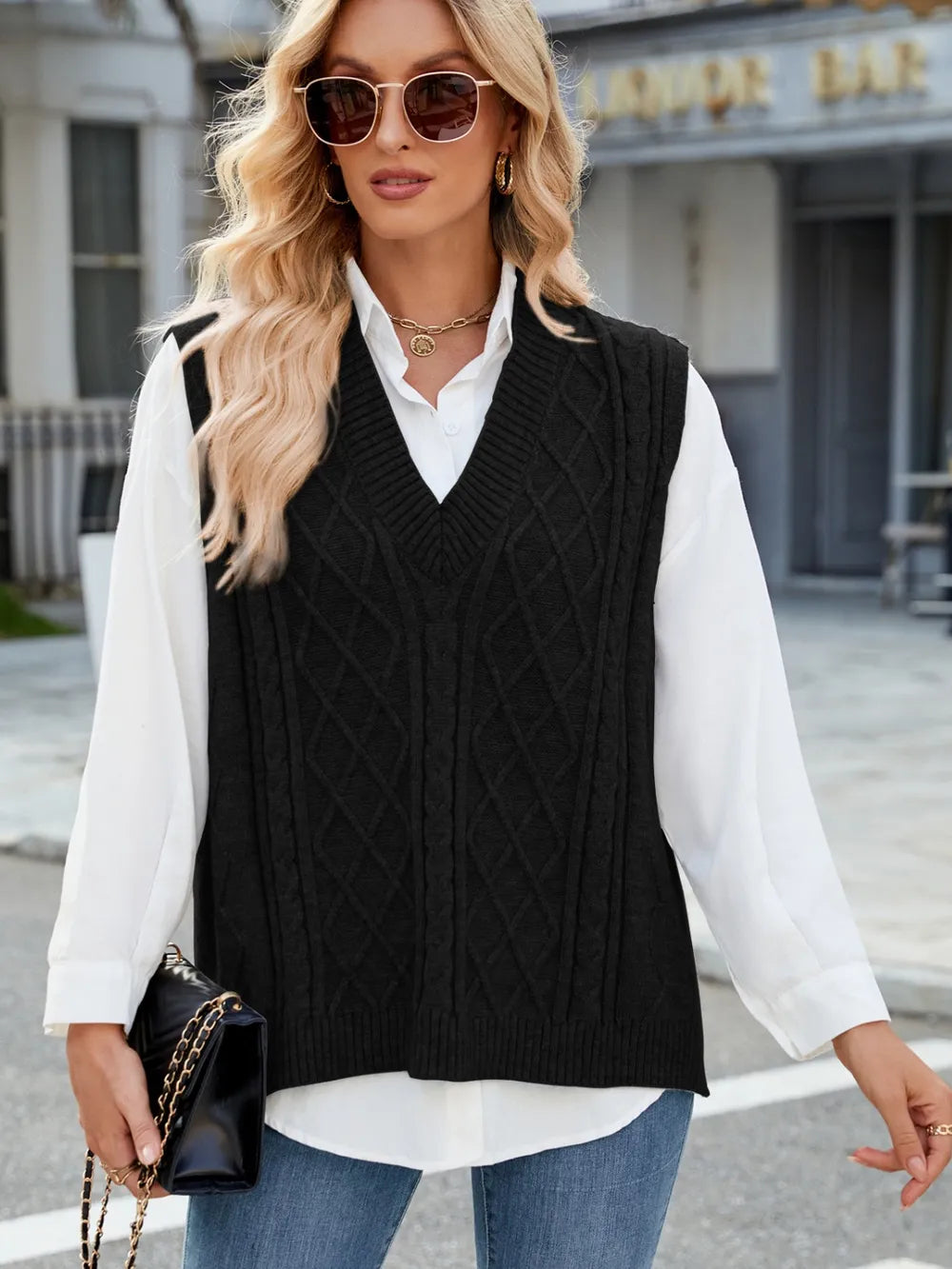Cable Knit V-neck Sweater Vest (12)