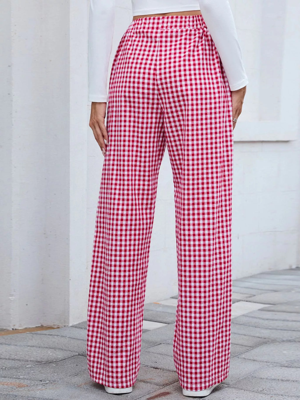 Plaid Wide Leg Casual Pants (5)