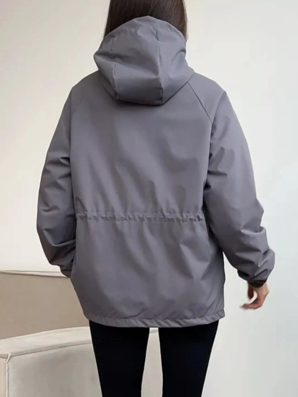 Drawstring Waist Hooded Windbreaker Outerwear (10)