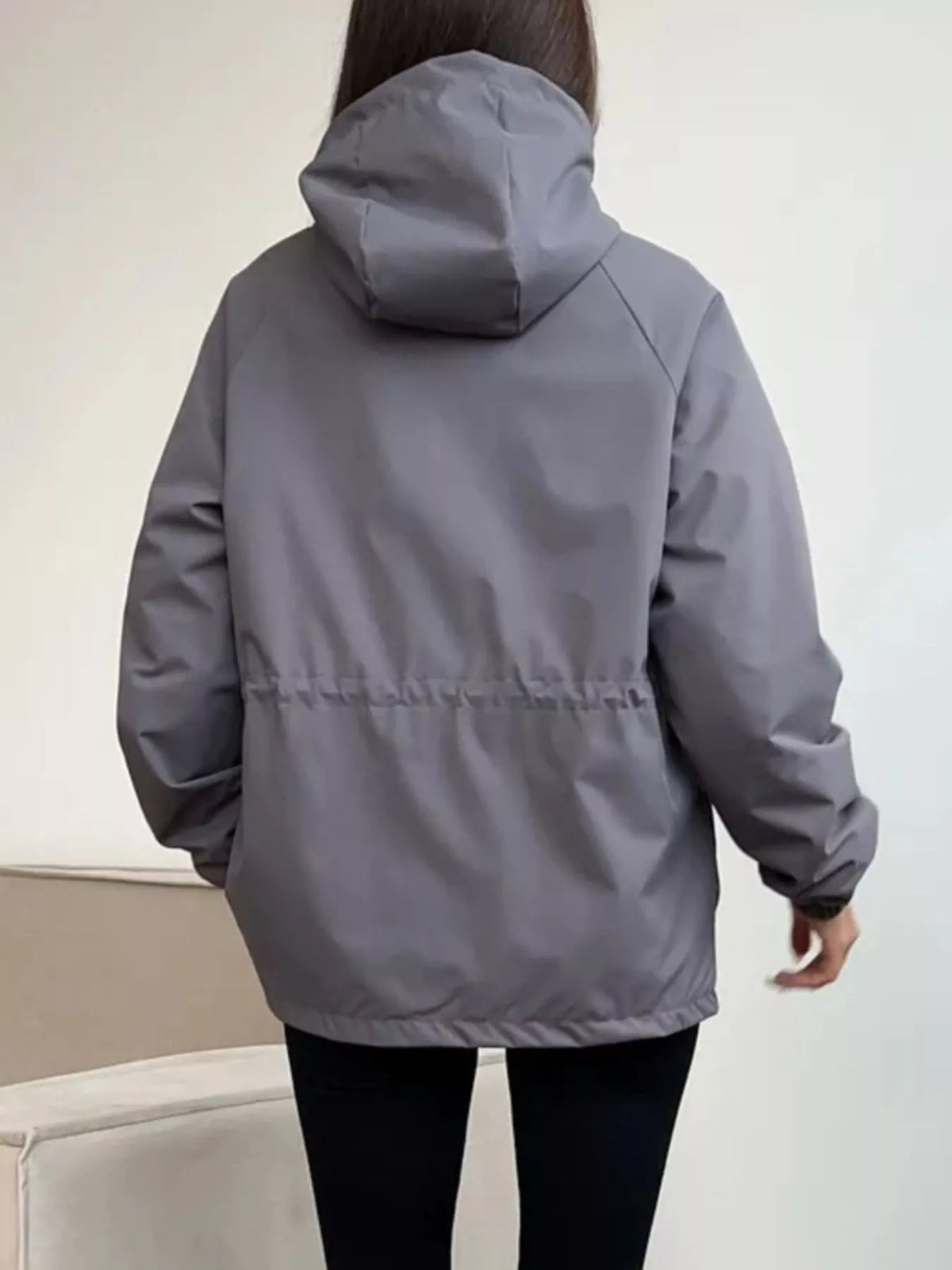 Drawstring Waist Hooded Windbreaker Outerwear (10)