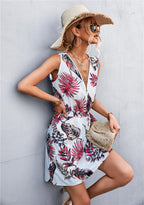 Printed Zip Detail Belted Sleeveless Dress (9)