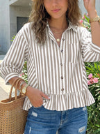 Striped Ruffle Hem Button-down Shirt (19)