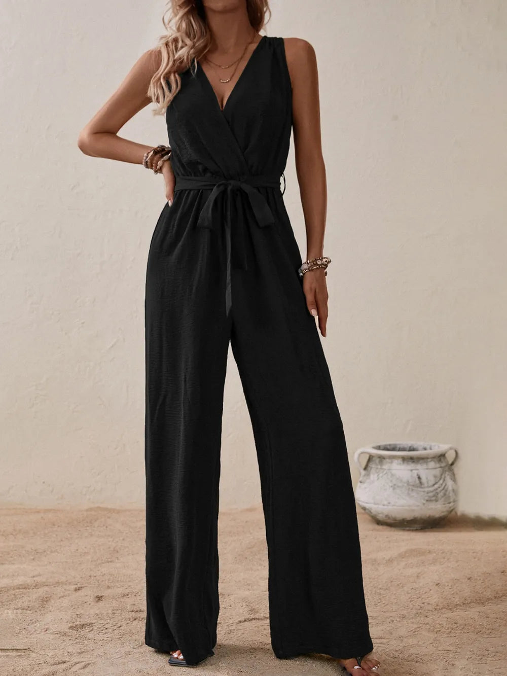Tied Surplice Sleeveless Wide Leg Jumpsuit (3)