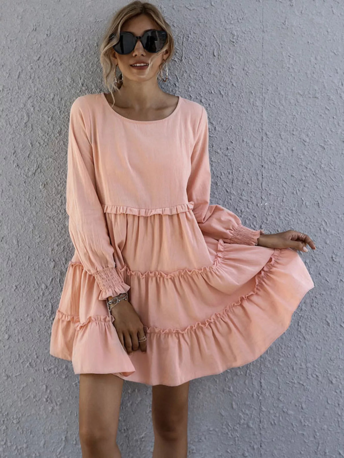 Ruffle Tiered Long Sleeve Mini Dress (14)