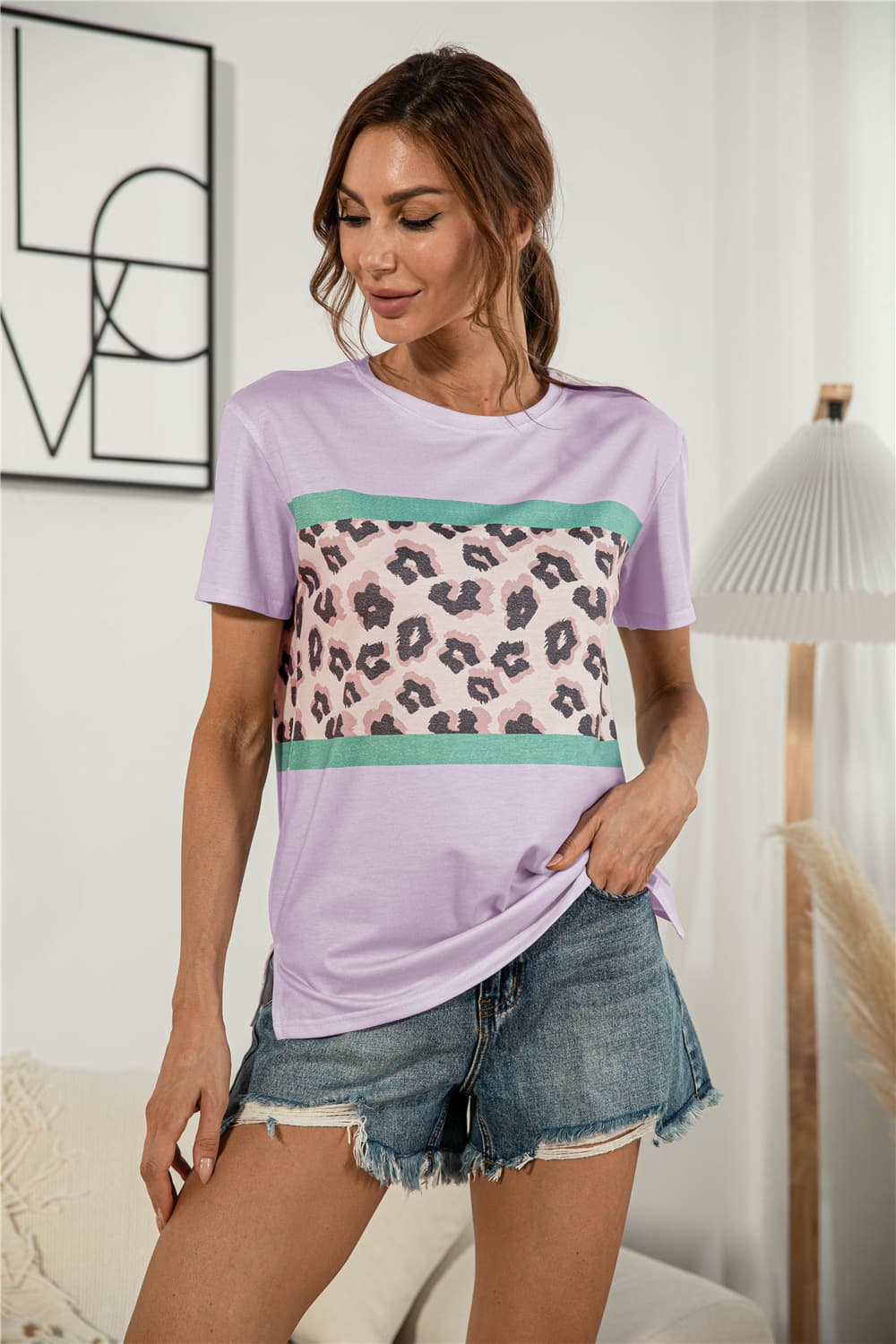 Leopard Block Side Slit Tee (3)