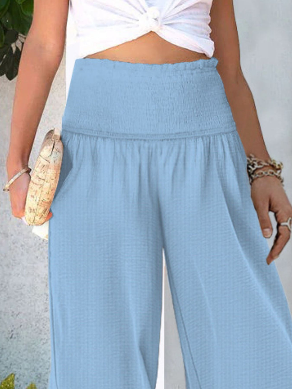 Wide-leg Smocked Waist Pants (11)