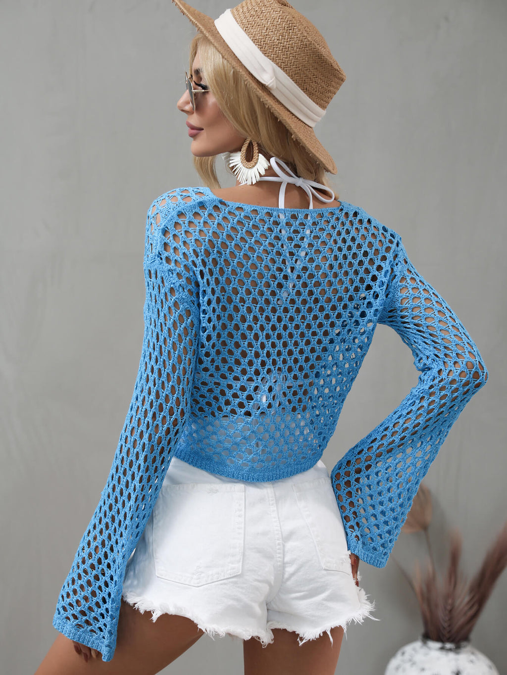 Openwork Flare Sleeve Cropped Cover Up (8)