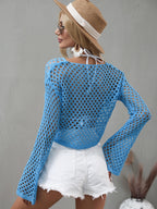 Openwork Flare Sleeve Cropped Cover Up (8)