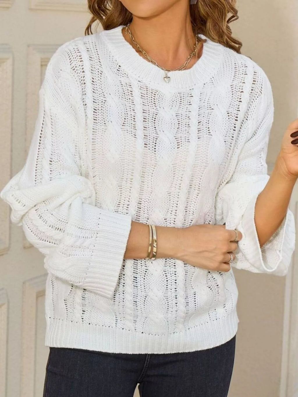 Cable Knit Long Sleeve Sweater (3)