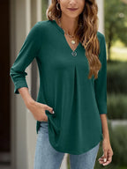Notched Three-quarter Sleeve T-shirt (15)