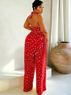 Polka Dot Halter Neck Cami Fringe Trim Pants Set (13)