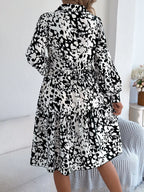 Printed Collared Neck Long Sleeve Dress (15)