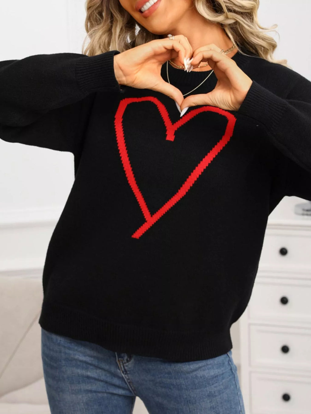 Valentine's Day Heart Graphic Dropped Shoulder Sweater (15)