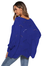 Round Neck Long Sleeve Openwork Sweater (15)