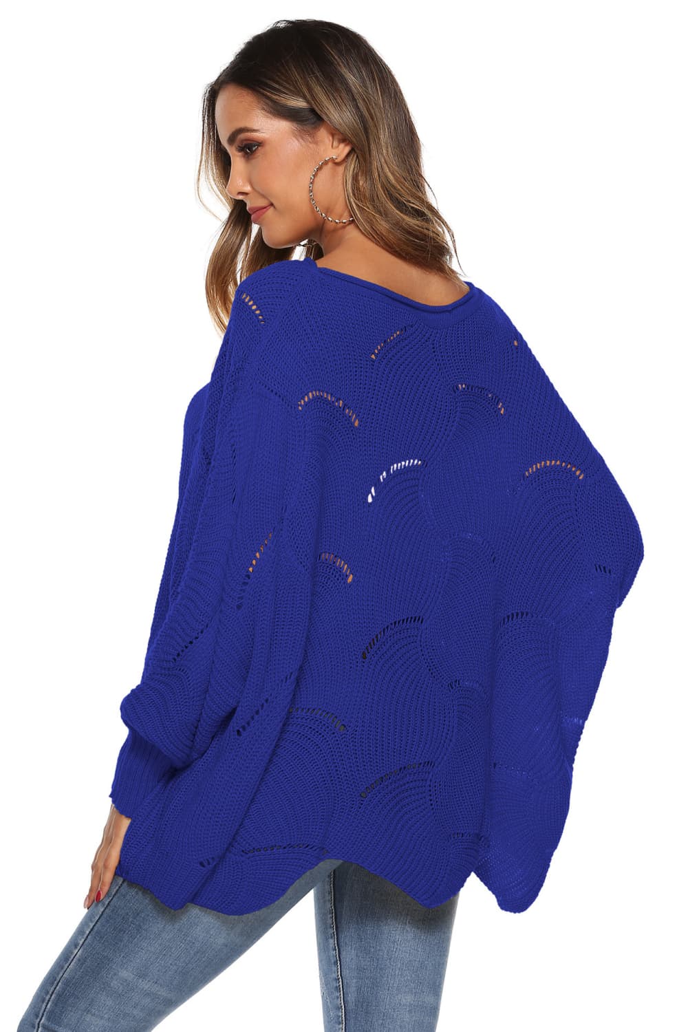 Round Neck Long Sleeve Openwork Sweater (15)