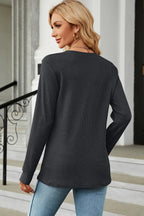 Waffle-knit Notched Long Sleeve T-shirt (15)