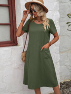 Round Neck Short Sleeve Dress Pockets (8)