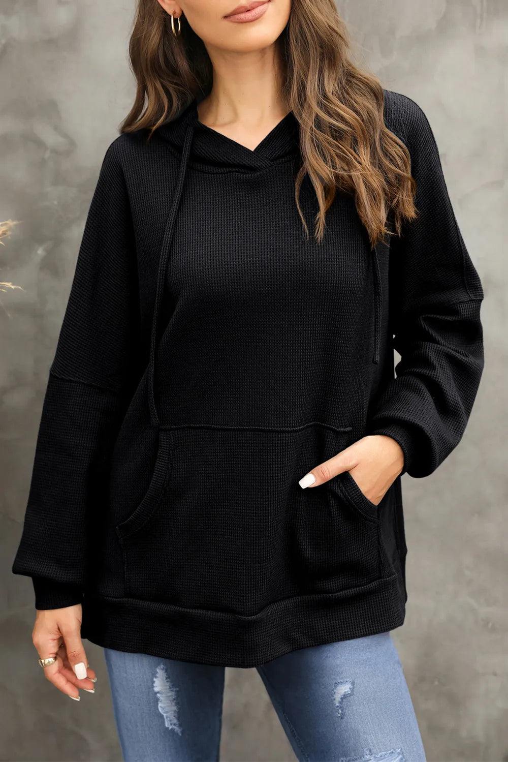 Waffle-knit Long Sleeve Hoodie (4)