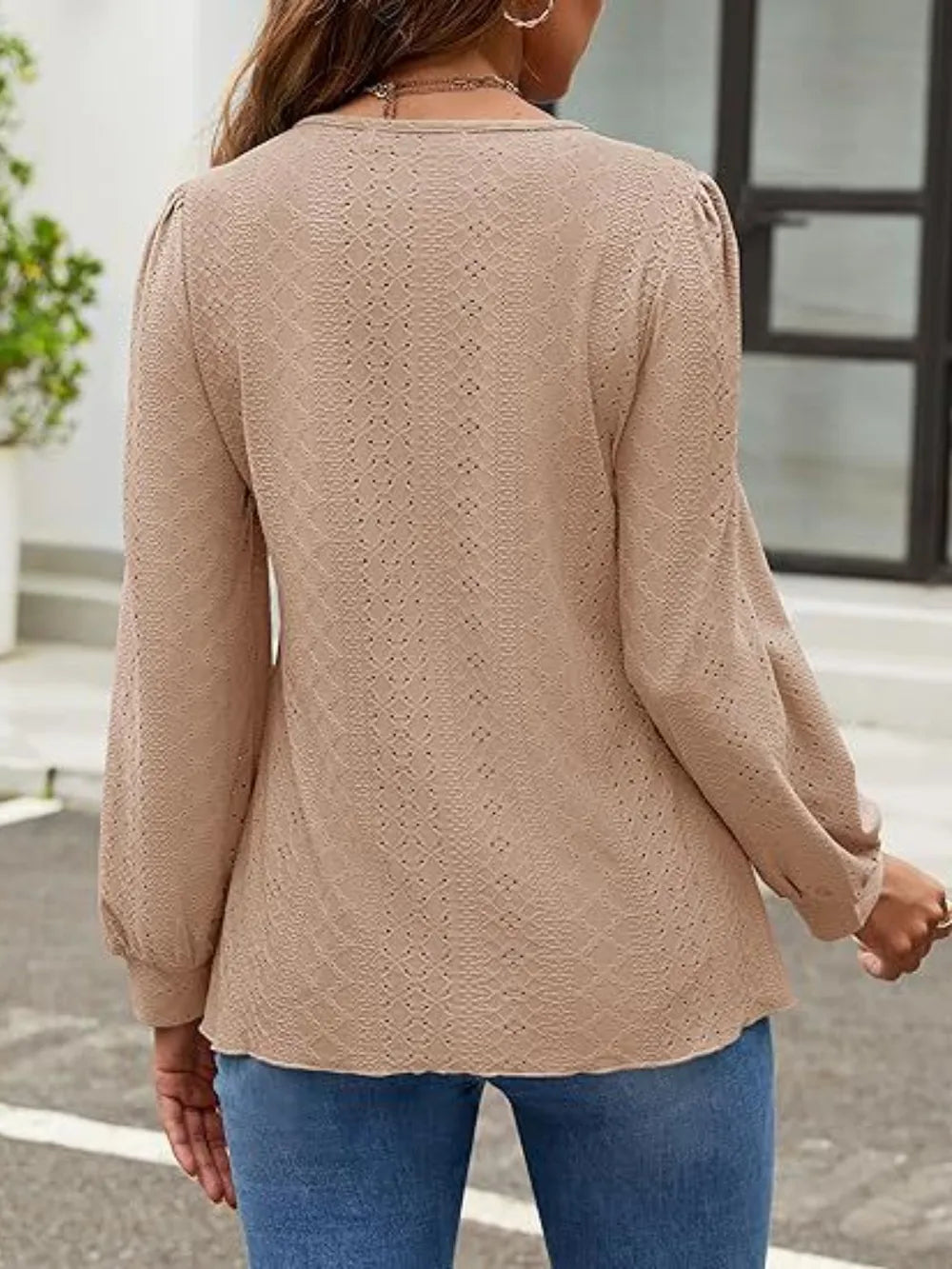 Eyelet Round Neck Long Sleeve Top (2)