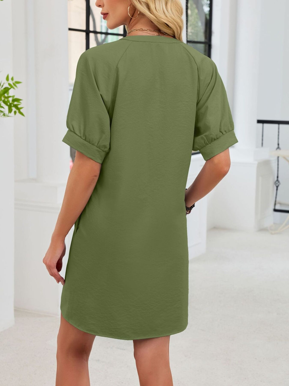 Notched Short Sleeve Tie Waist Dress (16)