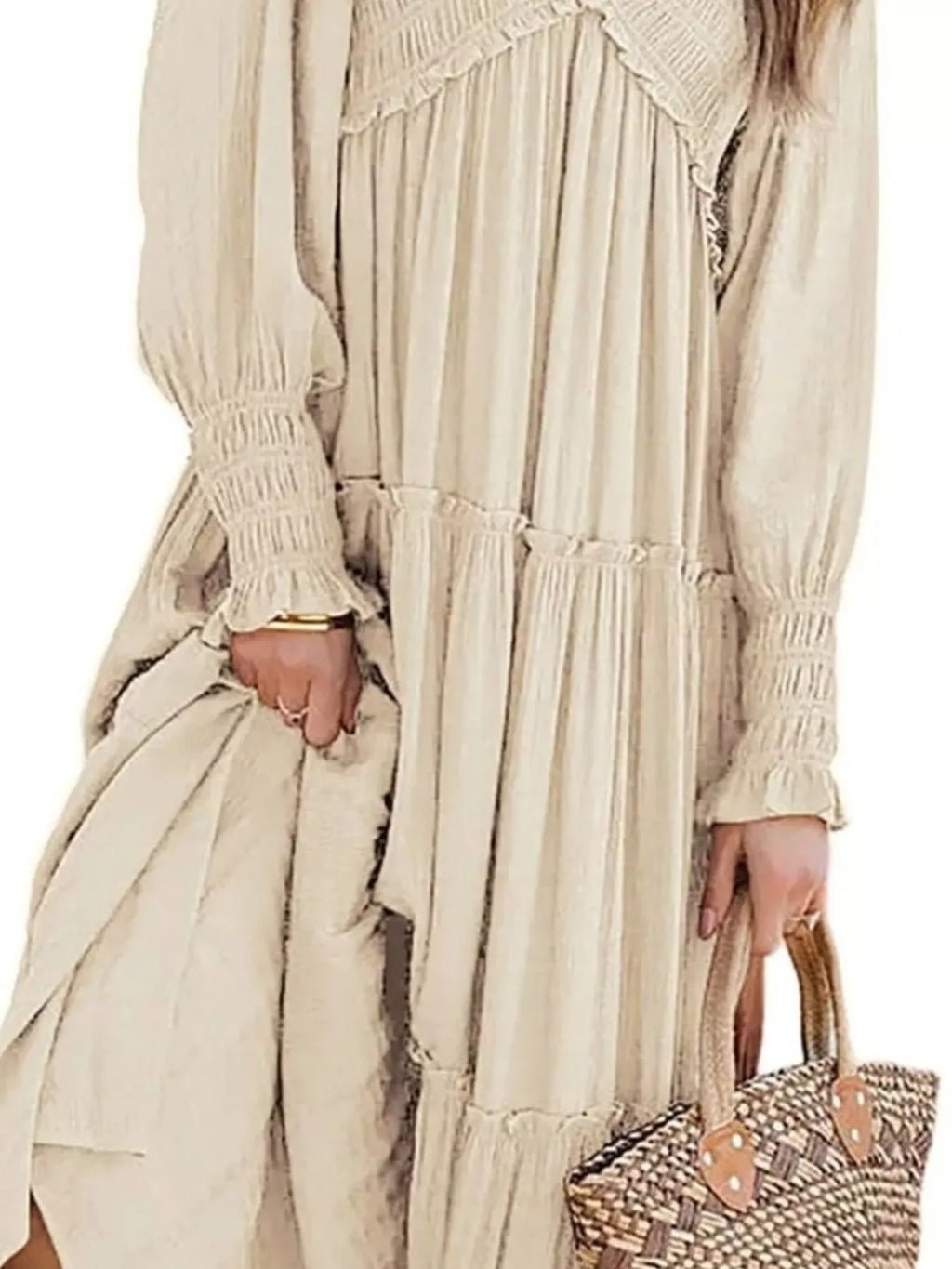 V-neck Long Sleeve Tiered Maxi Dress (5)