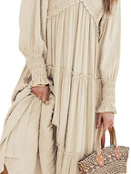 V-neck Long Sleeve Tiered Maxi Dress (5)