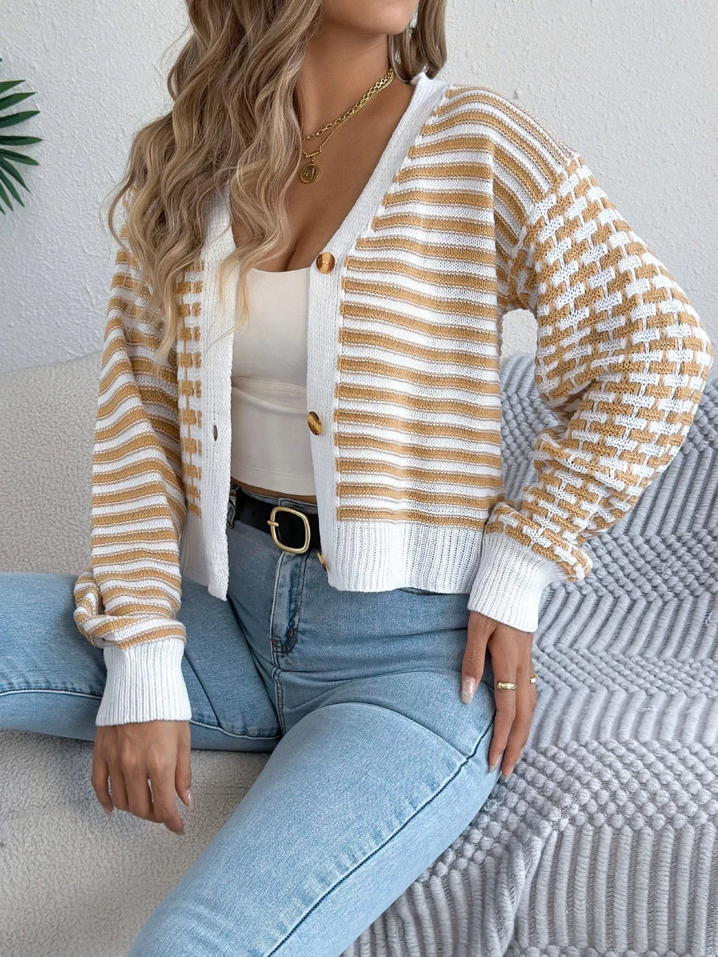 Striped Button-up Cropped Cardigan (16)