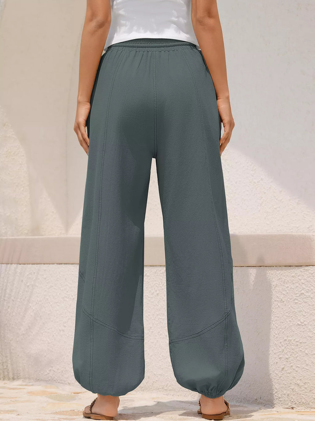 Casual Loose Fit Drawstring Waist Harem Joggers (2)