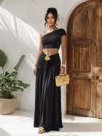 One-shoulder Top Ruched Maxi Skirt Set (7)