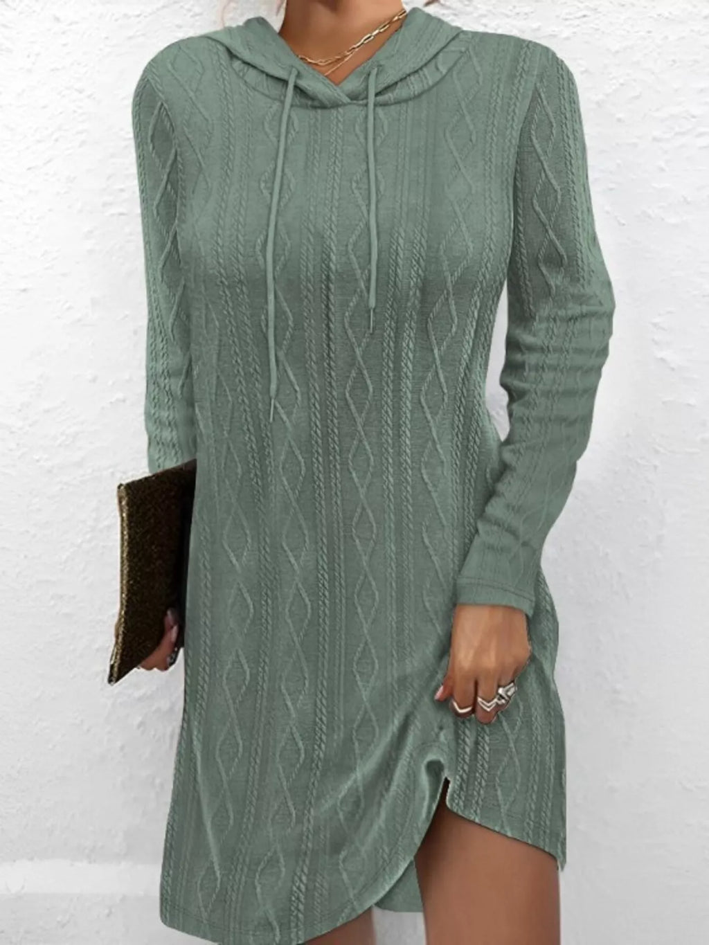 Casual Long Sleeve Hooded Knit Dress (8)