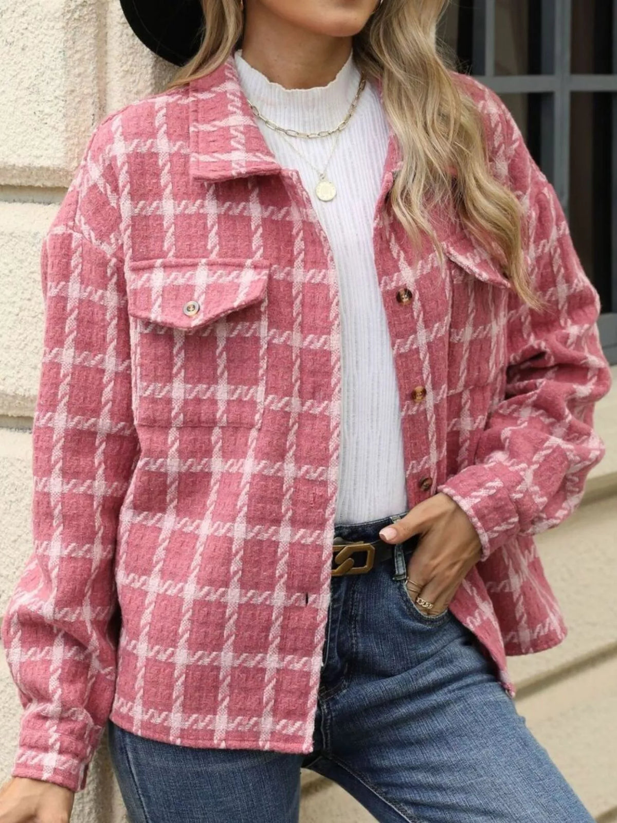 Plaid Button Up Long Sleeve Jacket (7)