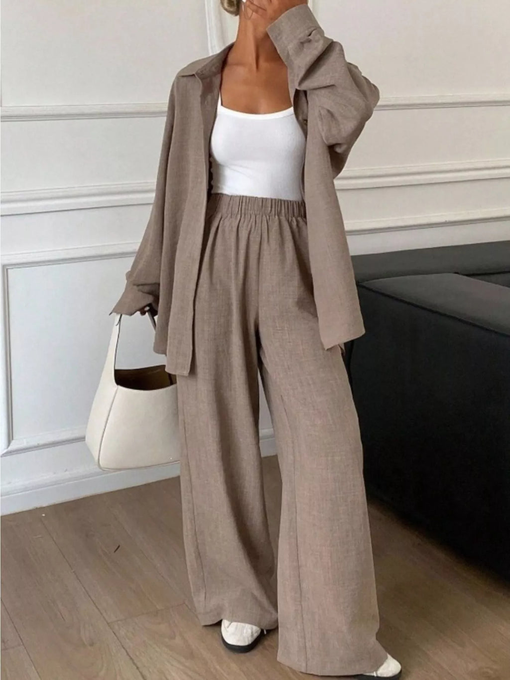 Button-down Shirt Wide-leg Pants Set (24)