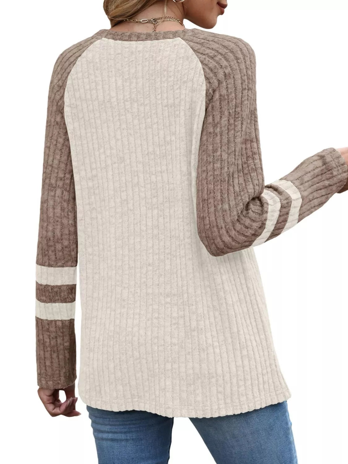 Ribbed Knit Raglan Long Sleeve T-shirt (3)