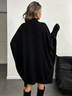 Oversized Batwing Sleeve Ribbed Knit Turtleneck Dress (8)