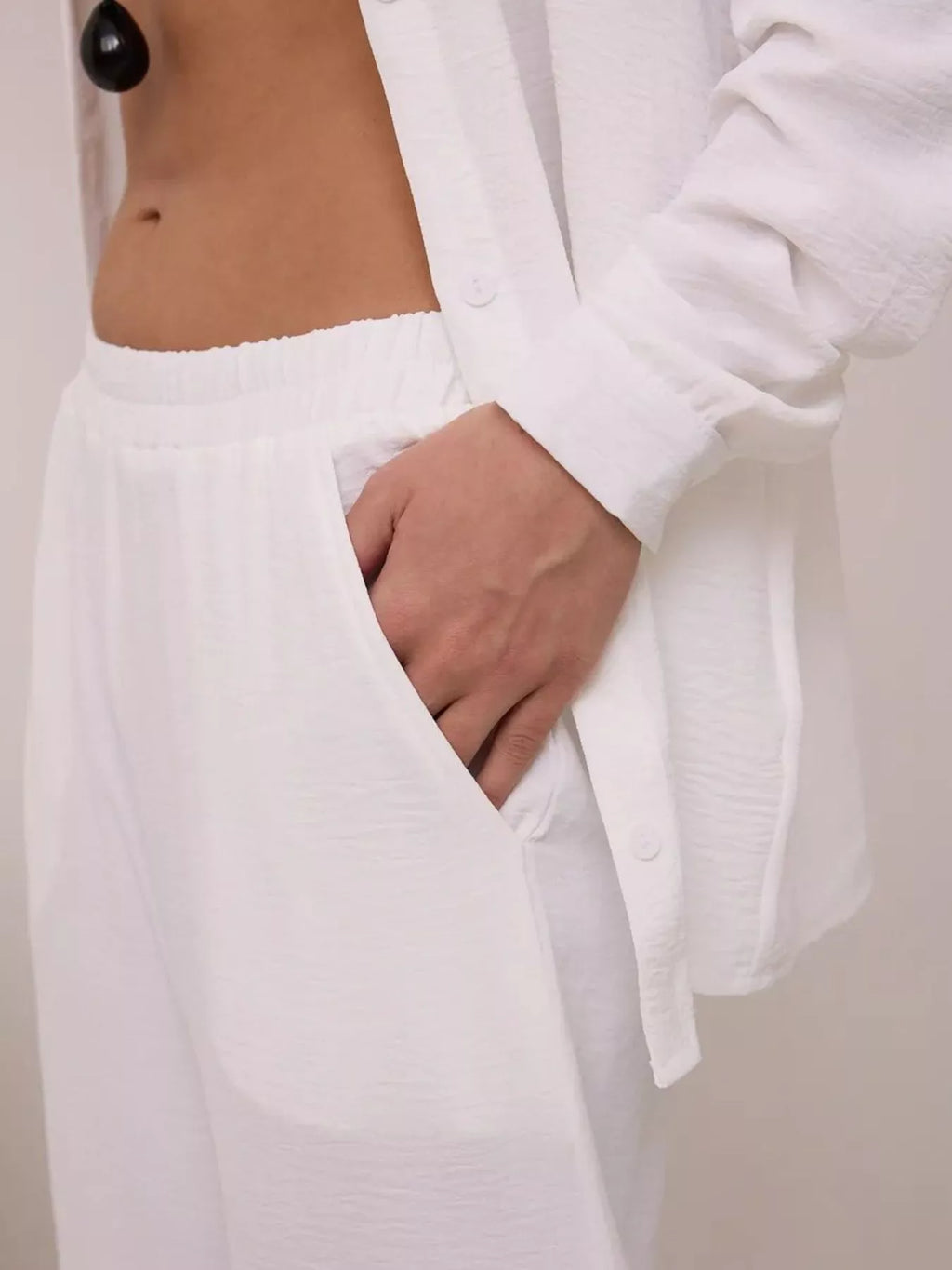 Relaxed Fit Shirt Wide Leg Pants Set (36)