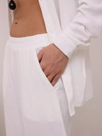 Relaxed Fit Shirt Wide Leg Pants Set (36)