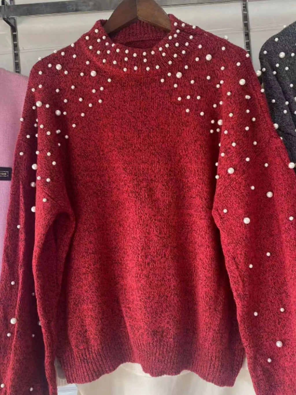 Pearl-embellished Mock Neck Sweater (17)