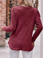 Ribbed Knit Puff Sleeve T-shirt (23)
