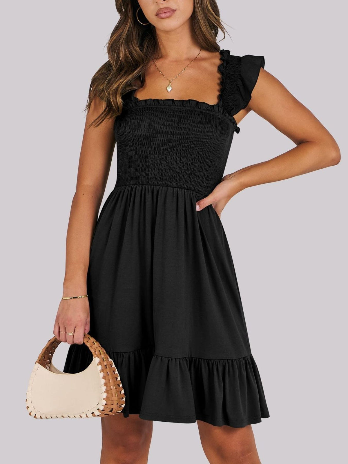 Smocked Ruffle Hem Mini Dress (7)