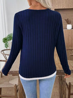 Ribbed Knit Long Sleeve Henley T-shirt (11)
