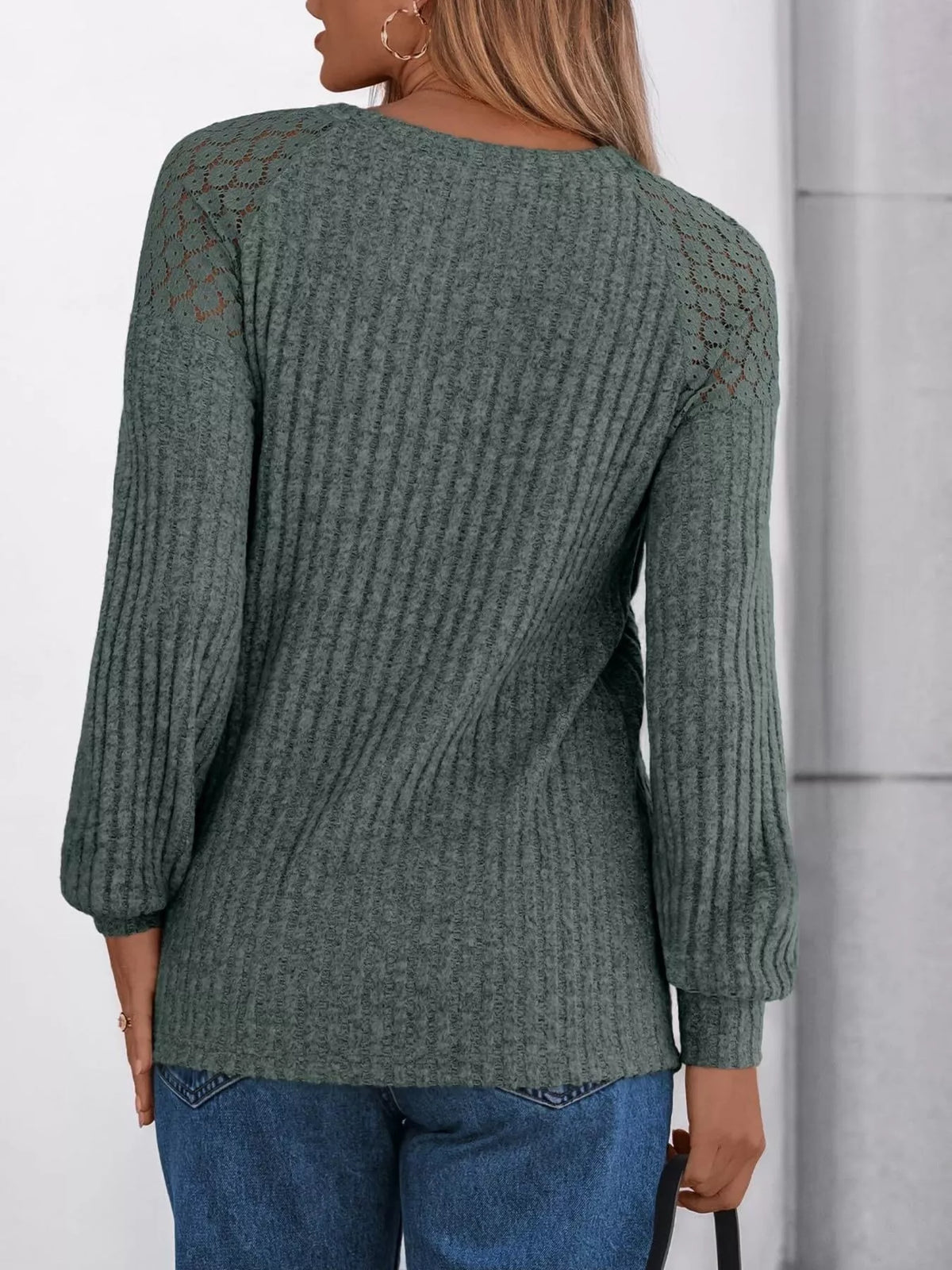 Ribbed Knit T-shirt Lace Shoulder Detail (18)