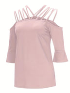 Full Size Cold Shoulder Three-quarter Sleeve Blouse (12)